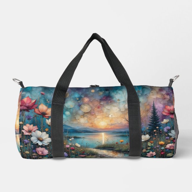 Colourful Wildflowers at Waters Edge  Duffle Bag (Front)