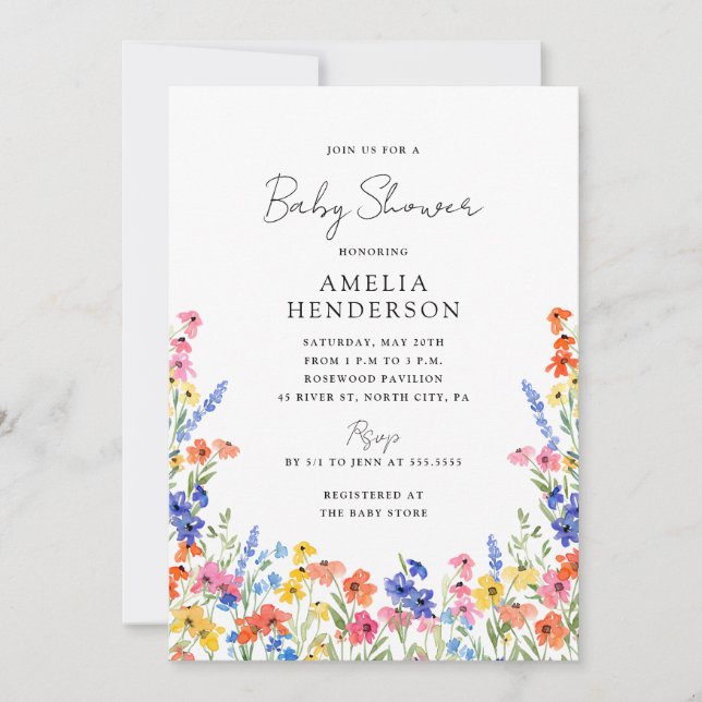 Colourful Wildflowers Baby Shower Invitation (Front)