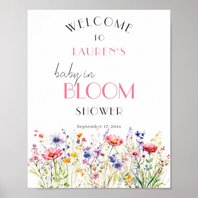 Colourful Wildflowers Baby Shower Welcome Sign (Front)