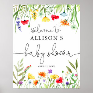 Colourful wildflowers baby shower welcome sign