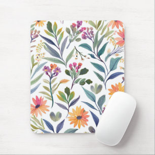 Colourful Wildflowers   Beautiful Floral Watercolo Mouse Pad