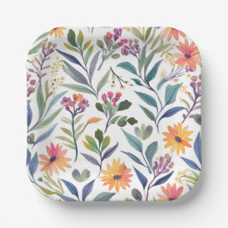 Colourful Wildflowers | Beautiful Floral Watercolo Paper Plate