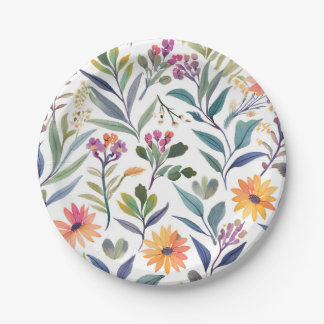 Colourful Wildflowers | Beautiful Floral Watercolo Paper Plate