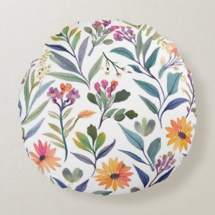 Colourful Wildflowers   Beautiful Floral Watercolo Round Cushion