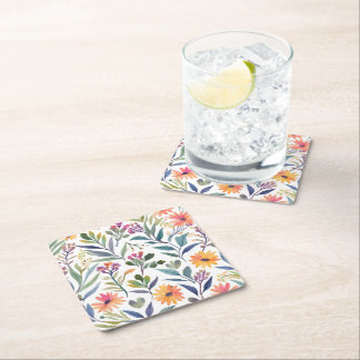 Colourful Wildflowers | Beautiful Floral Watercolo Square Paper Coaster