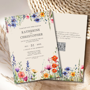 Colourful Wildflowers Beige Elegant Wedding Invitation