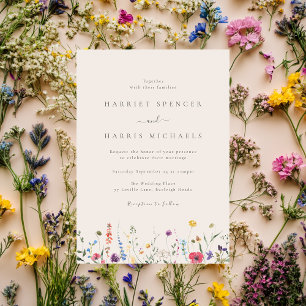 Colourful Wildflowers Beige Wedding Invitation