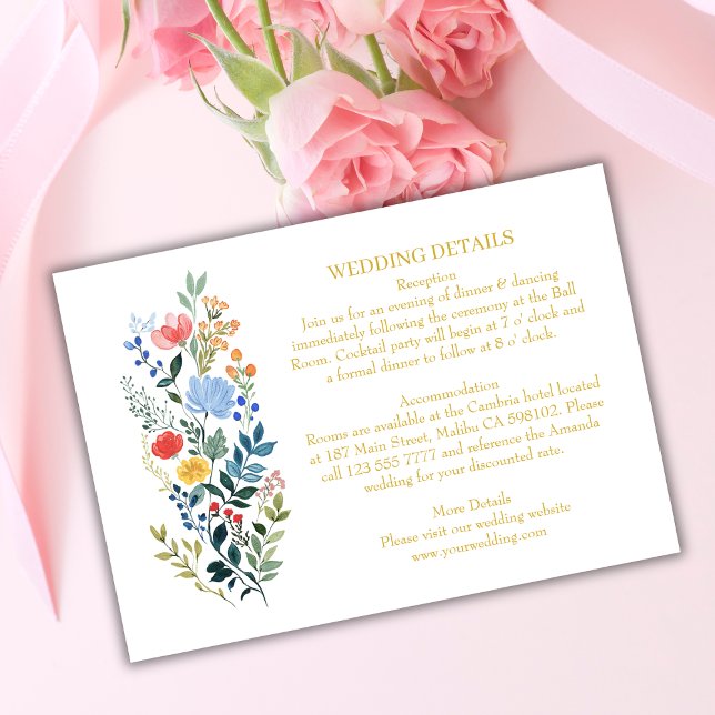 Colourful Wildflowers Boho Gold Wedding Details Enclosure Card (Creator Uploaded)