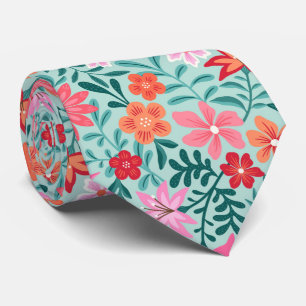Colourful wildflowers botanical bold floral patter tie
