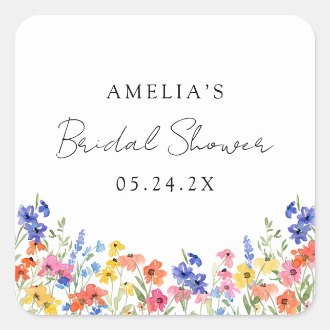 Colourful Wildflowers Bridal Shower Sticker (Front)