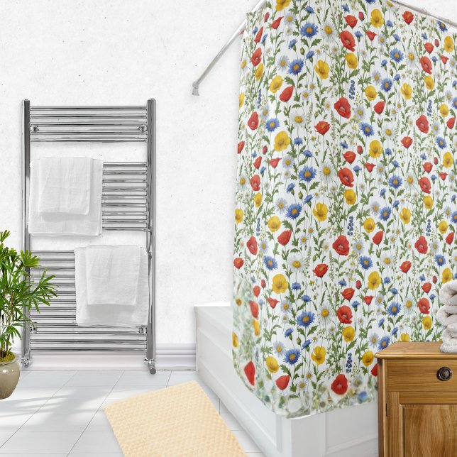 Colourful Wildflowers Bright Fresh Floral Patterne Shower Curtain (A pretty shower curtain with wildflowers pattern in bright summer colors)
