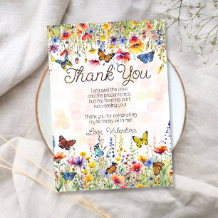 Colourful Wildflowers & Butterflies Birthday Party Thank You Card