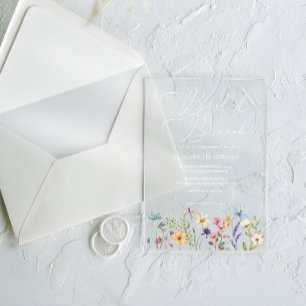 Colourful Wildflowers & Butterfly Bridal Brunch Acrylic Invitations