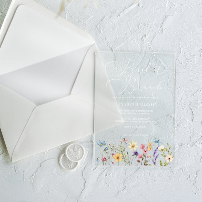 Colourful Wildflowers & Butterfly Bridal Brunch Acrylic Invitations (Creator Uploaded)