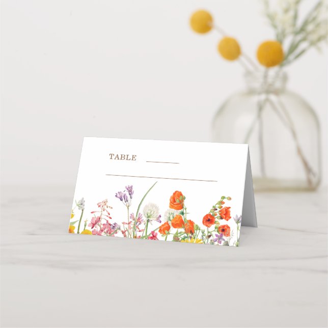 Colourful Wildflowers Country Wedding Place Card (Front)