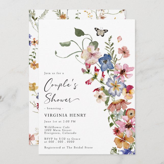 Colourful Wildflowers Couples Shower Invitation (Front/Back)