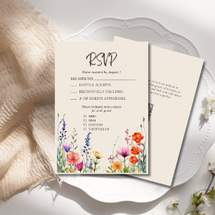 Colourful Wildflowers Elegant Beige Wedding RSVP Card