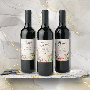 Colourful Wildflowers Elegant Cheers Wedding Wine Label