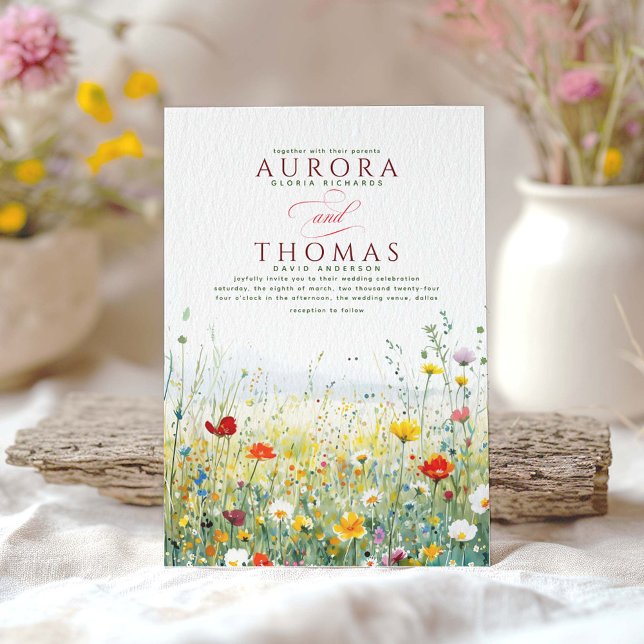 Colourful Wildflowers Elegant Nature Wedding Invitation (Wildflowers Wedding Invitation)