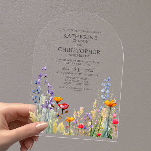 Colourful Wildflowers Elegant Wedding Arch Acrylic Invitations
