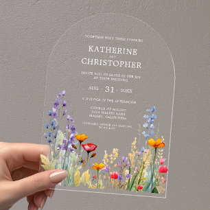 Colourful Wildflowers Elegant Wedding Arch Acrylic Invitations