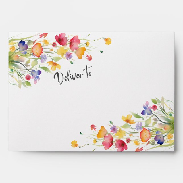 Colourful Wildflowers Elegant Wedding Envelope (Front)