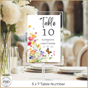 Colourful Wildflowers Elegant Wedding Table Number