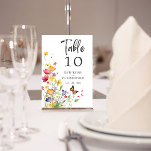 Colourful Wildflowers Elegant Wedding Table Number