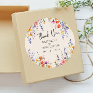 Colourful Wildflowers Elegant Wedding Thank You Classic Round Sticker