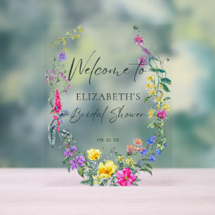 Colourful Wildflowers Floral Calligraphy Welcome Acrylic Sign