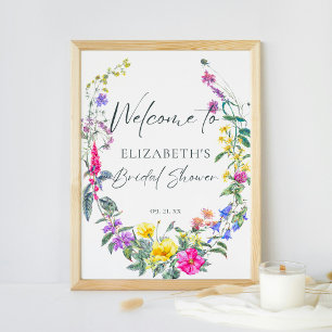 Colourful Wildflowers Floral Calligraphy Welcome Poster