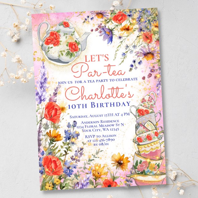 Colourful Wildflowers Floral Par Tea Party Birthda Invitation (Creator Uploaded)