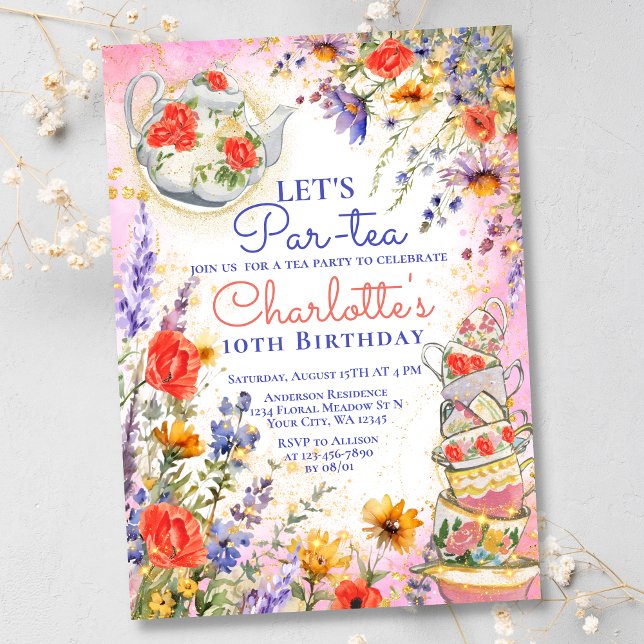 Colourful Wildflowers Floral Par Tea Party Birthda Invitation (Creator Uploaded)