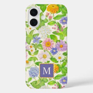 Colourful Wildflowers Floral Pattern Monogram iPhone 16 Case