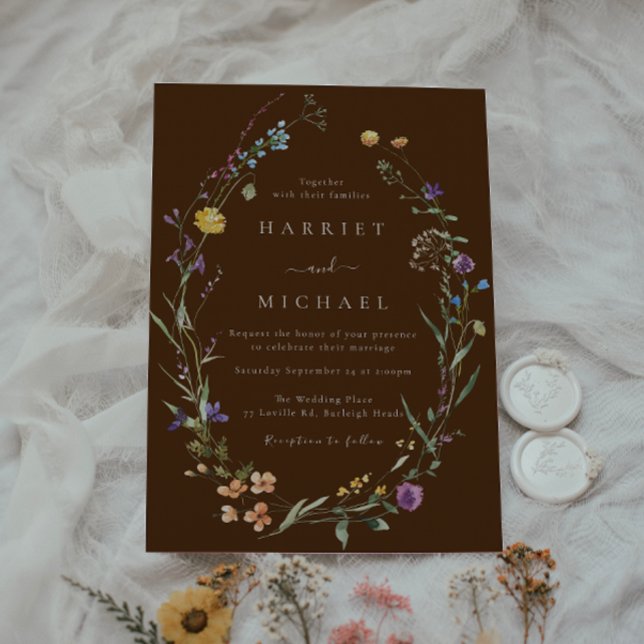 Colourful Wildflowers Floral Wreath Wedding Invitation (Creator Uploaded)