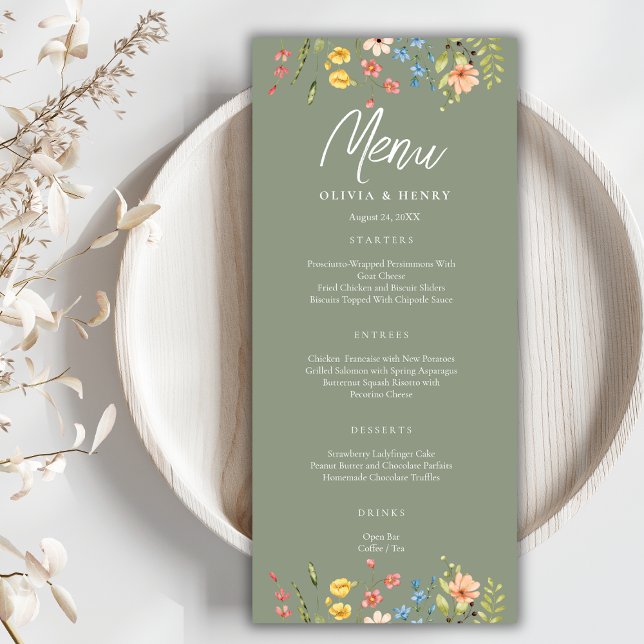 Colourful Wildflowers Garden Sage Wedding Menu (Creator Uploaded)