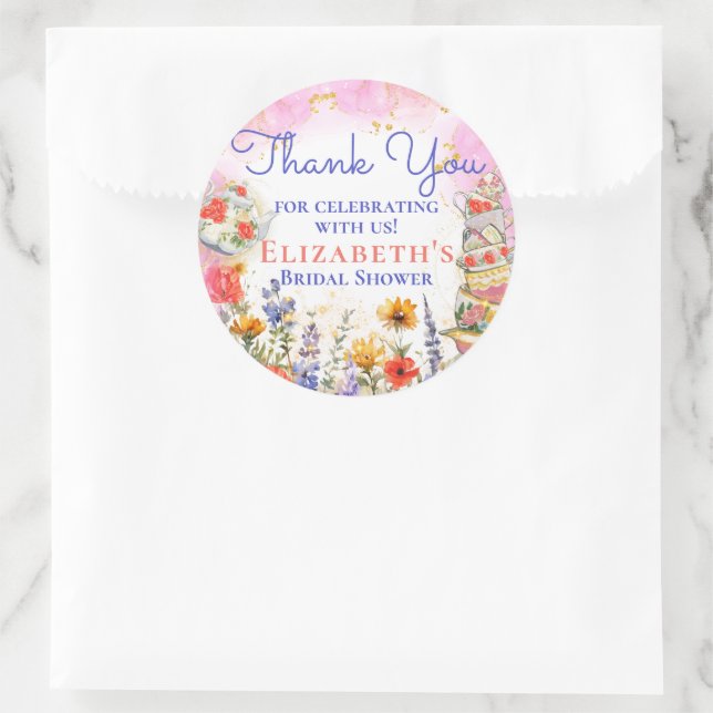 Colourful Wildflowers Garden Tea Party Thank You Classic Round Sticker (Bag)