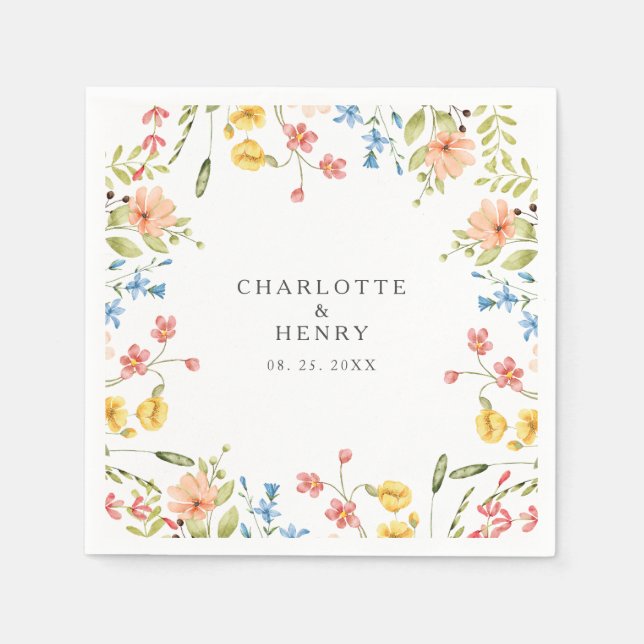 Colourful Wildflowers Garden Wedding  Napkin (Front)