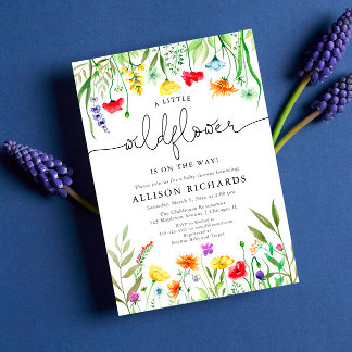 Colourful wildflowers gender neutral baby shower invitation