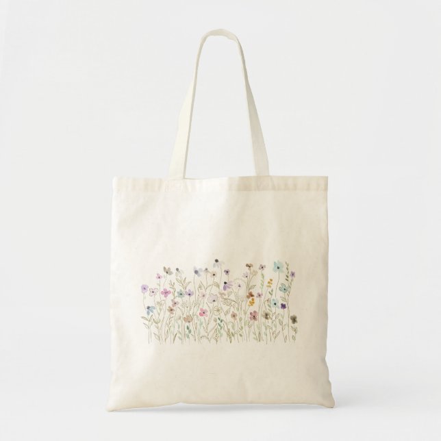 colourful wildflowers golden ink and watercolor  tote bag (Front)