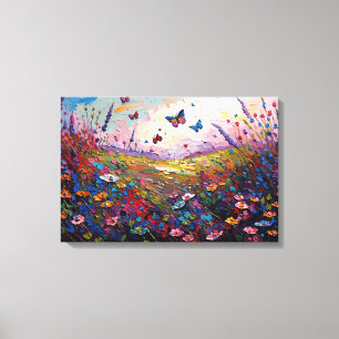 Colourful Wildflowers Meadow with Butterflies Canvas Print