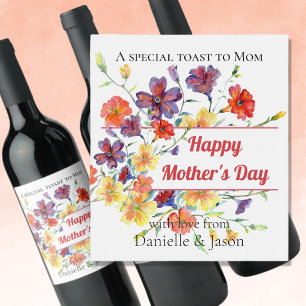 Colourful Wildflowers Mother's Day Wine Label