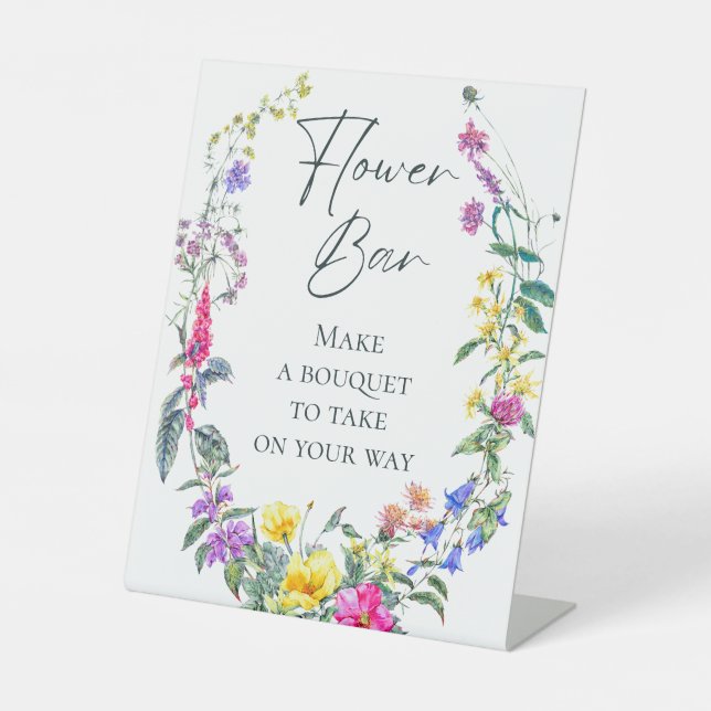 Colourful Wildflowers Party Make Bouquet Flower Ba Pedestal Sign (Front)