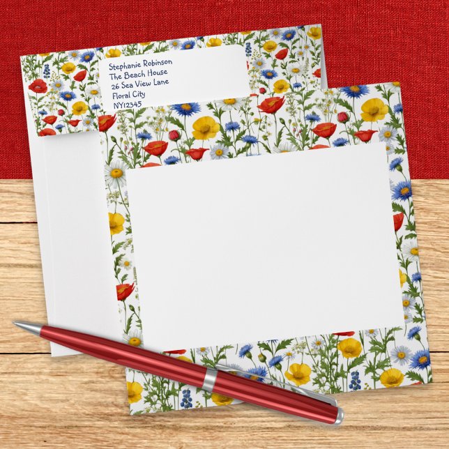 Colourful Wildflowers Patterned Envelope (An elegant envelope with a colorful wildflowers design, personalized with return name and address)