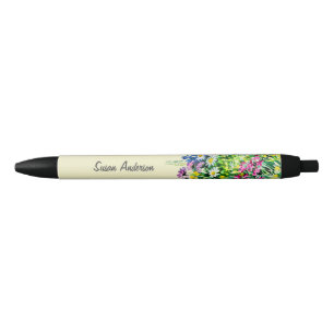 Colourful wildflowers pencil black ink pen