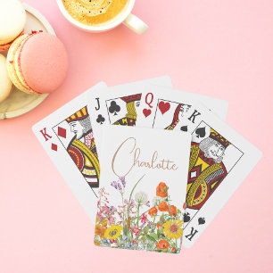 Colourful Wildflowers Personalised Name Gift Playing Cards