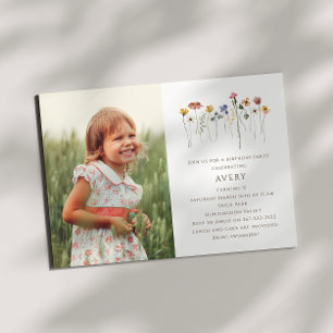 Colourful Wildflowers Photo Kids Birthday Party Invitation
