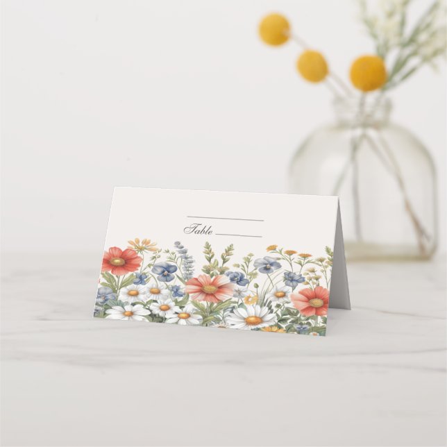 Colourful Wildflowers Place Card (Front)