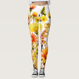 Colourful wildflowers pretty watercolor painting leggings
