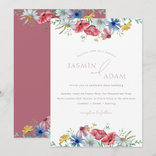 Colourful Wildflowers Purple Monogram Wedding Invitation